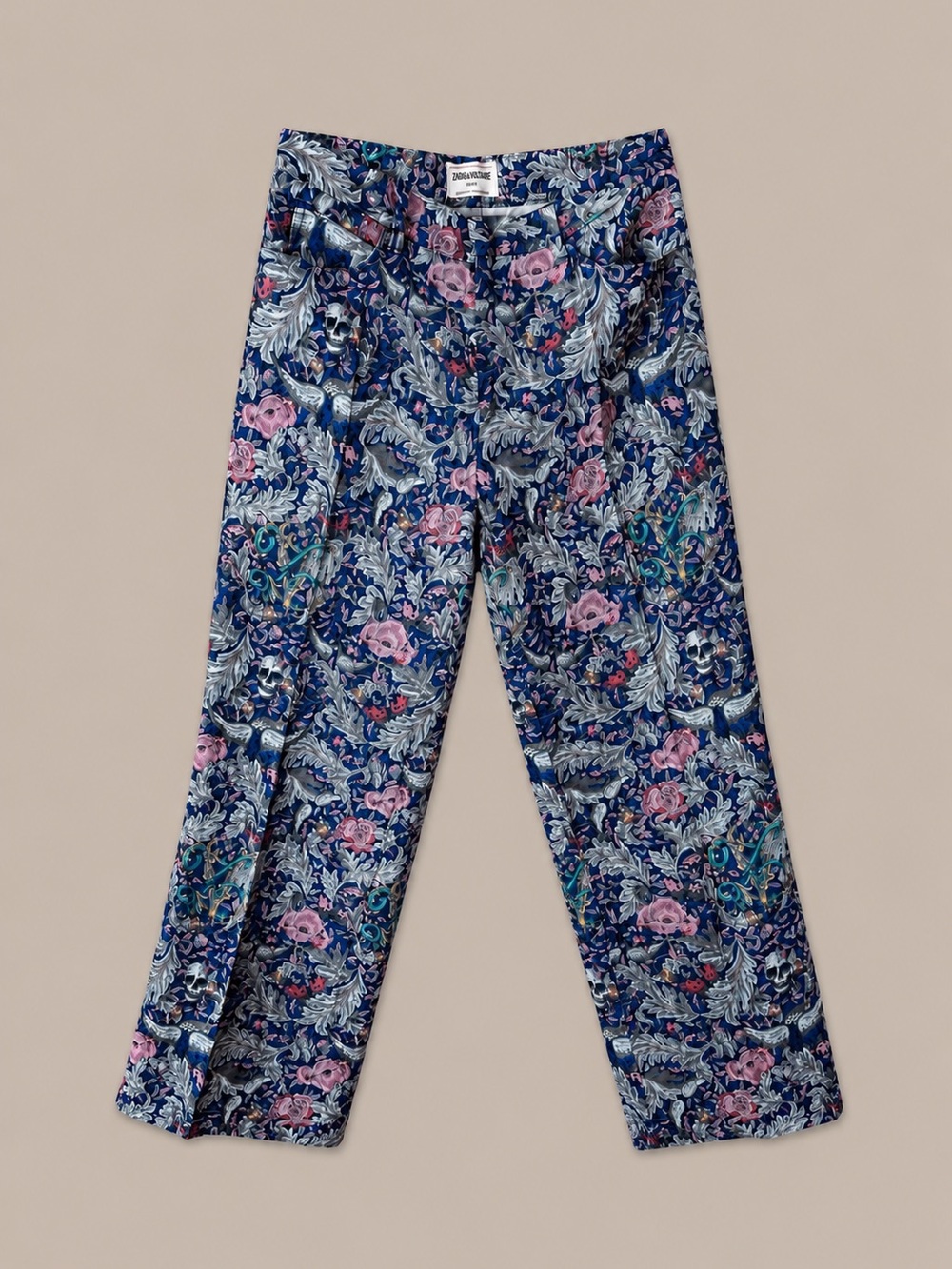 NWOT Zadig & Voltaire Navy Floral Jacquard Pants with Pink & Teal Accents
